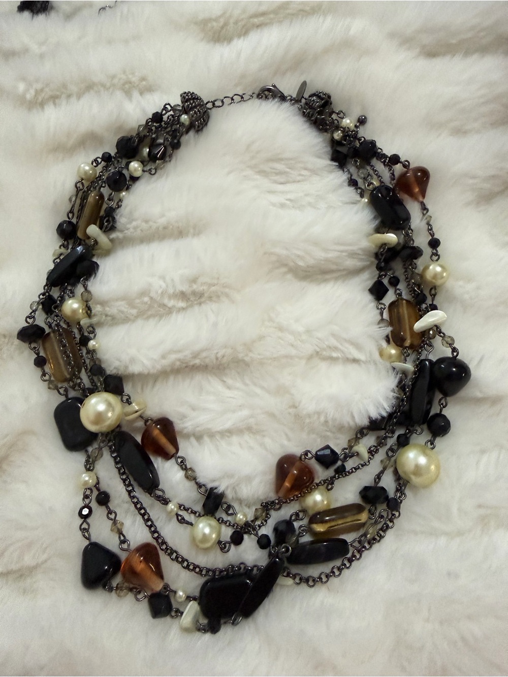 Black Lia Sophia Multi-Strand Black, Brown & Pearl Women’s Necklace